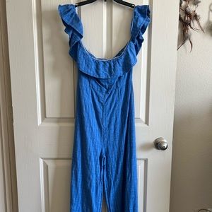 Glam Blue Off the Shoulder Jumpsuit